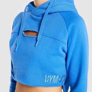 NEW Gymshark Primary Cropped Raw Edge Hoodie - Pop Blue
